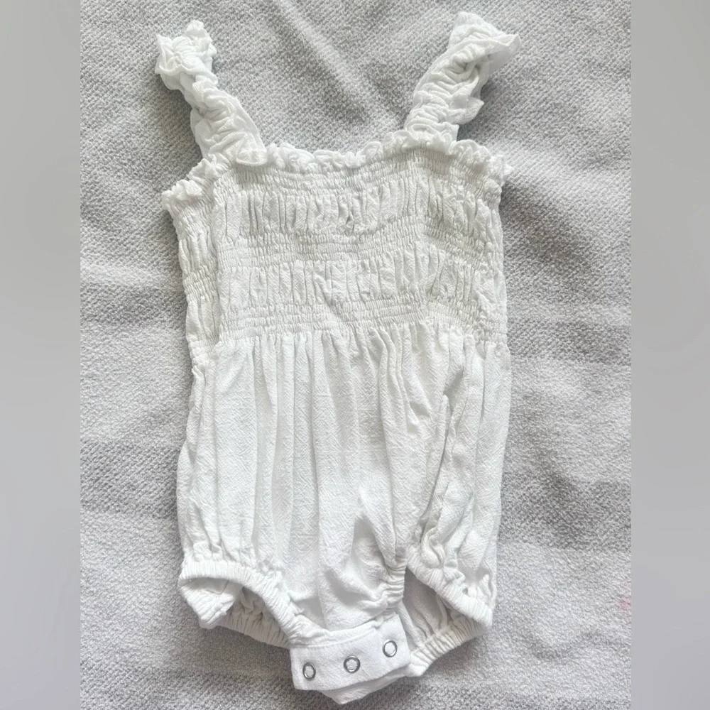 White Smocked Ruffle Baby One-Piece